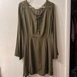 BeLush Olive Long Bell Sleeve Dress
